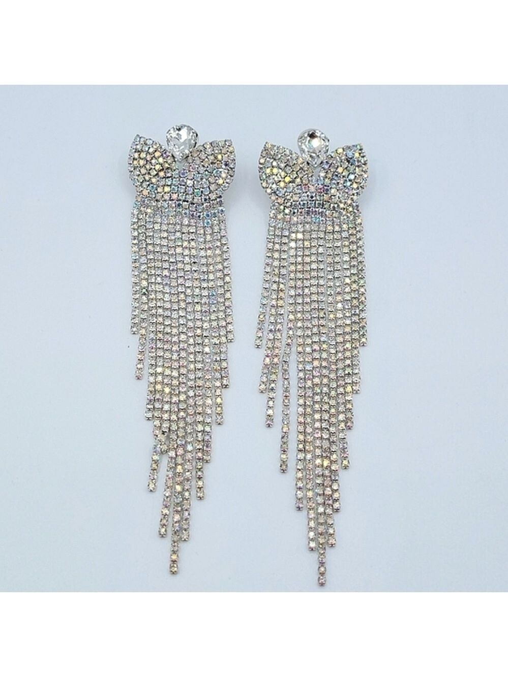 Long Rhinestone Earrings With AB Crystals #2085